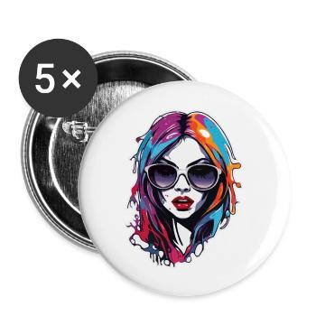 Frau / hübsch / Porträt / buntes Haar / Model - Buttons groß 56 mm (5er Pack) - Weiß - Vorne