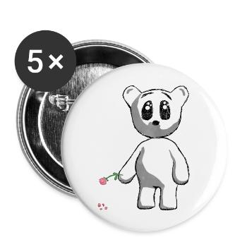 Teddy mit Rose - Buttons groß 56 mm (5er Pack) - Weiß - Vorne