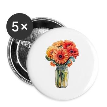 Marguerites Gerbera - Lot de 5 grands badges (56 mm) - blanc - Devant