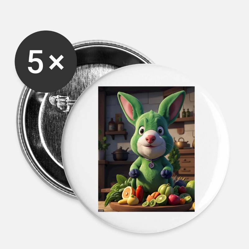 Child-friendly fruit bunny vegetables to delight in - Buttons large 2.2''/56 mm (5-pack) - white