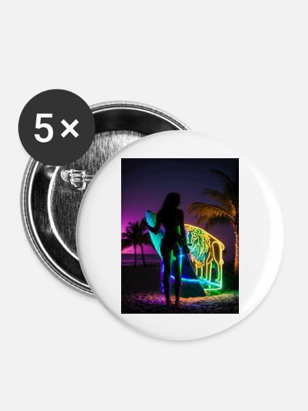 Lion Surfer - Buttons groß 56 mm (5er Pack) - Weiß