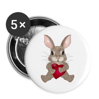 putziges Kaninchen mit Herz zum Valentinstag - Buttons groß 56 mm (5er Pack) - Weiß - Vorne