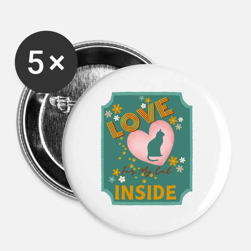 Love Inside My Cat Heart Design - Buttons large 2.2''/56 mm (5-pack) - white
