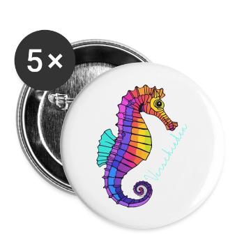 Seepferd Verschieden Divers Regenbogen Meer Bunt - Buttons groß 56 mm (5er Pack) - Weiß - Vorne