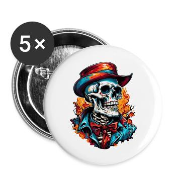 Skull / Totenkopf / Skelett / Gothic / Tattoo - Buttons groß 56 mm (5er Pack) - Weiß - Vorne