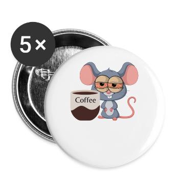 Kaffeemäuschen - Buttons groß 56 mm (5er Pack) - Weiß - Vorne