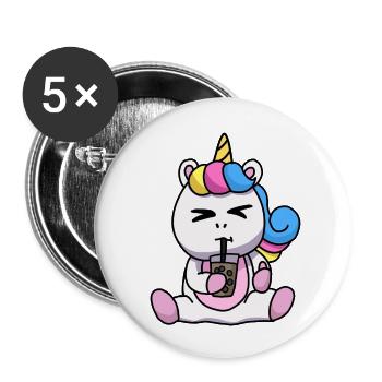 Bubble Tea Drinking Unicorn Anime Kawaii - Buttons large 2.2''/56 mm (5-pack) - white - Front