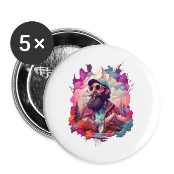 Wandern in den Bergen - Buttons groß 56 mm (5er Pack) - Weiß - Vorne