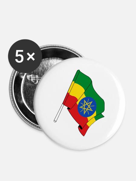 Flagge von Äthiopien - Buttons groß 56 mm (5er Pack) - Weiß