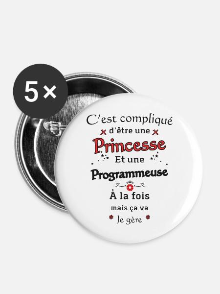 Prinzessin Programmiererin - Buttons groß 56 mm (5er Pack) - Weiß