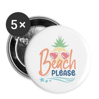 Strand bitte - Buttons groß 56 mm (5er Pack) - Weiß - Vorne