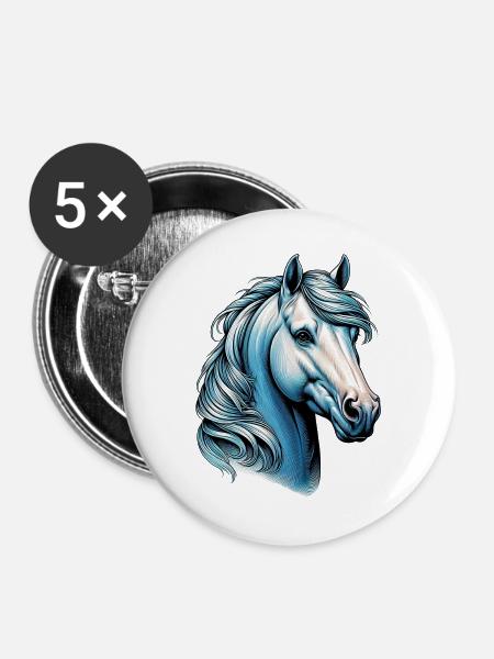Pferd - Buttons groß 56 mm (5er Pack) - Weiß