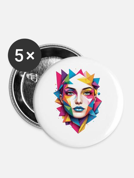 Moderne Gesichts Kunst - Buttons groß 56 mm (5er Pack) - Weiß