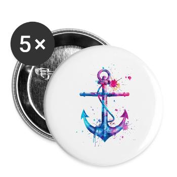 Anker Aquarell Splash Bunt Kunst Matrose Seemann - Buttons groß 56 mm (5er Pack) - Weiß - Vorne