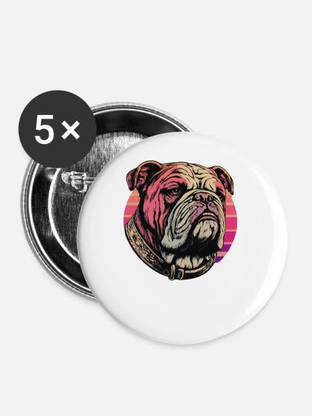 Stilvoller Bulldoggen-Kunstdruck - Buttons groß 56 mm (5er Pack) - Weiß