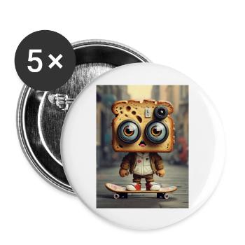 Toasbrot auf Skateboard - Buttons groß 56 mm (5er Pack) - Weiß - Vorne