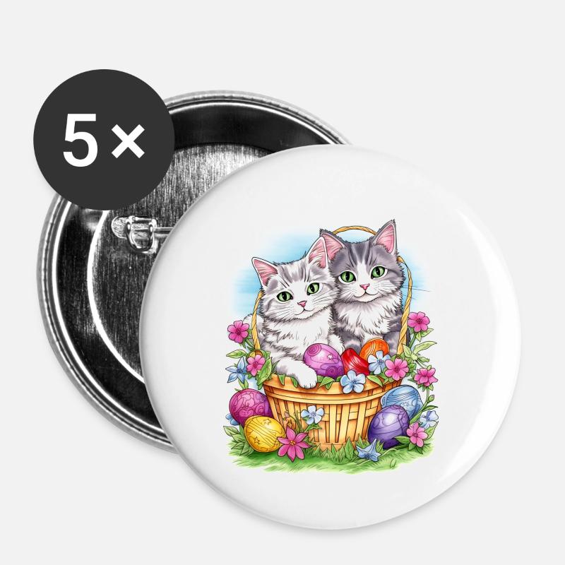 Sweet easter Cats - Buttons large 2.2''/56 mm (5-pack) - white