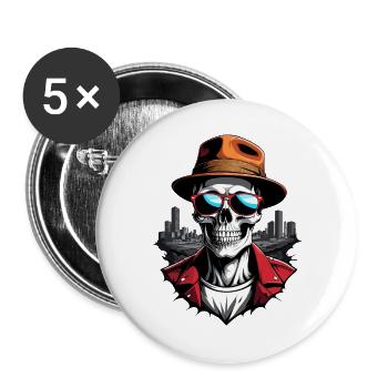 Cool Skull - Buttons large 2.2''/56 mm (5-pack) - white - Front