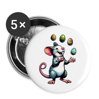 Oster-Maus & Ratte mit Ostereiern - Buttons groß 56 mm (5er Pack) - Weiß - Vorne