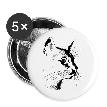 Cat, Cat Motif - Buttons large 2.2''/56 mm (5-pack) - white - Front