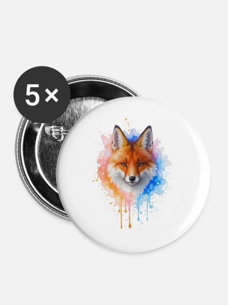 Aquarell Fuchs - Buttons groß 56 mm (5er Pack) - Weiß