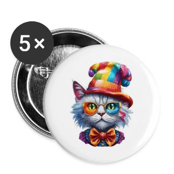 Clown Animal / Circus / Funny / Colorful / Show / Cat - Buttons large 2.2''/56 mm (5-pack) - white - Front