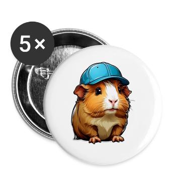 Guinea pig with blue cap - Buttons large 2.2''/56 mm (5-pack) - white - Front