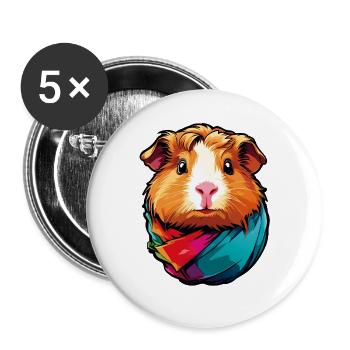 Cute guinea pig with colorful scarf - Buttons large 2.2''/56 mm (5-pack) - white - Front