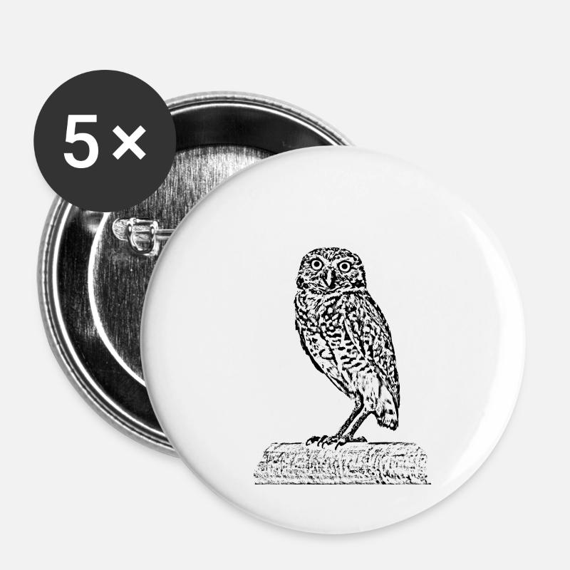 Eule dann - Buttons groß 56 mm (5er Pack) - Weiß