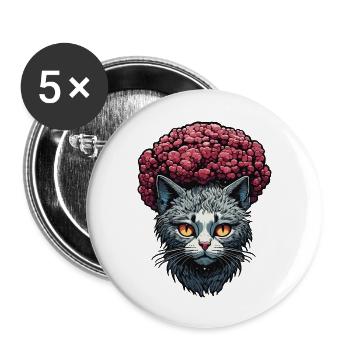 Cool Cat / Funny / Animal / Pet / Crazy - Buttons large 2.2''/56 mm (5-pack) - white - Front
