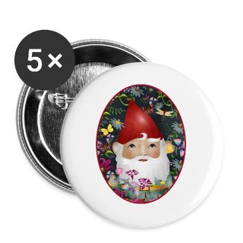 Magical Cute Garden Gnome Flowers Garden - Buttons large 2.2''/56 mm (5-pack) - white - Front