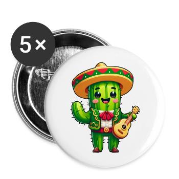 Cinco de Mayo Cactus Mariachi Guitarist - Buttons large 2.2''/56 mm (5-pack) - white - Front