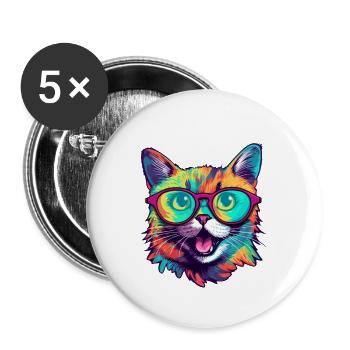 Chat fou - Lot de 5 grands badges (56 mm) - blanc - Devant