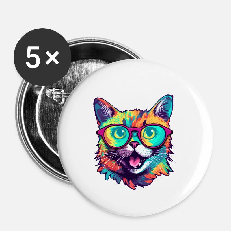 crazy cat - Buttons large 2.2''/56 mm (5-pack) - white