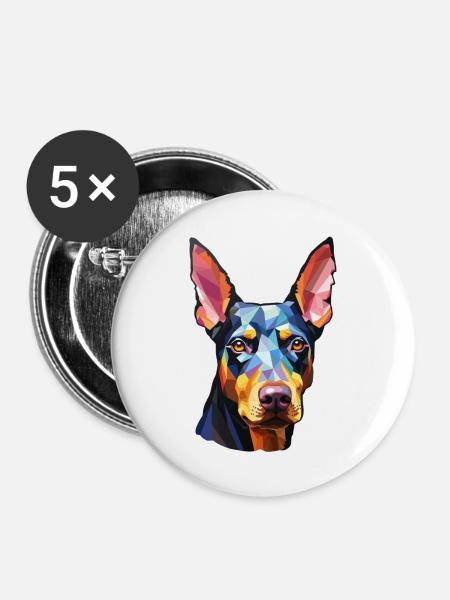 Dobermann Pinscher psychedelisch - Buttons groß 56 mm (5er Pack) - Weiß