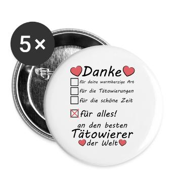 Danke an beste Tätowierer Dankeschön zum Abschied - Buttons groß 56 mm (5er Pack) - Weiß - Vorne