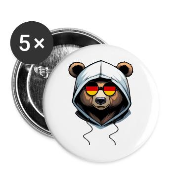 Ours portant un sweat à capuche - Lot de 5 grands badges (56 mm) - blanc - Devant