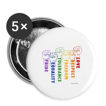 Hands on Solidarity and Pride - Buttons large 2.2''/56 mm (5-pack) - white - Front