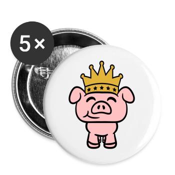 Pig King Queen Crown Prince Princess - Buttons large 2.2''/56 mm (5-pack) - white - Front