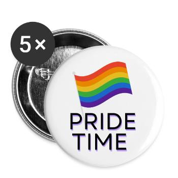 Pride Time - Buttons groß 56 mm (5er Pack) - Weiß - Vorne
