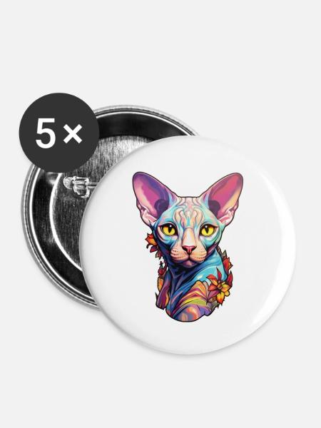 Sphynx-Katzenkopf - Buttons groß 56 mm (5er Pack) - Weiß