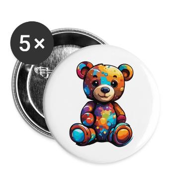 Ours en peluche / Peluche / Animal en peluche / Idée cadeau - Lot de 5 grands badges (56 mm) - blanc - Devant