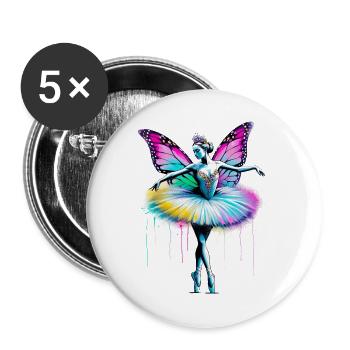 Ballerina mit Schmetterlingsflügeln, Schmetterlingen, Tutu - Buttons groß 56 mm (5er Pack) - Weiß - Vorne