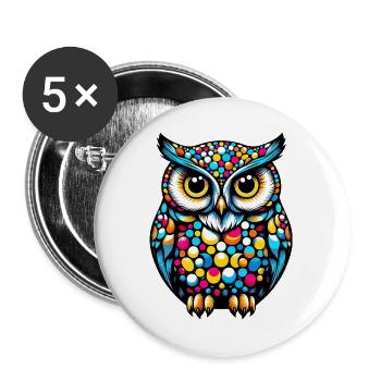 Eule - Buttons groß 56 mm (5er Pack) - Weiß - Vorne