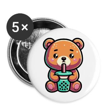 Bubble Tea Teddy Bear Boba Tea Kawaii Geschenk - Buttons groß 56 mm (5er Pack) - Weiß - Vorne