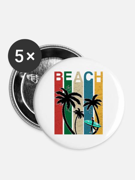 Farbige Beach Fun - Buttons groß 56 mm (5er Pack) - Weiß