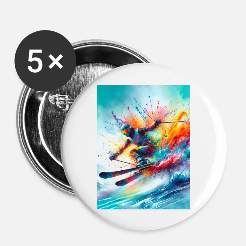 Skier at full speed - Buttons large 2.2''/56 mm (5-pack) - white
