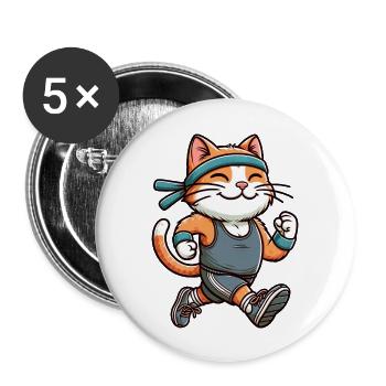 Cat Jogging Marathon Running Fun - Buttons large 2.2''/56 mm (5-pack) - white - Front