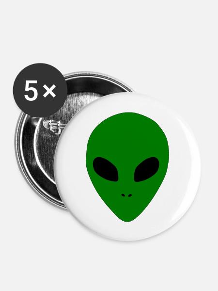 Aliens Außerirdischer Kopf - Buttons groß 56 mm (5er Pack) - Weiß