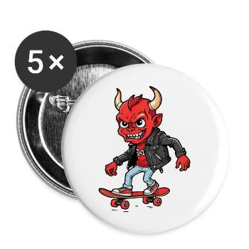Diable rouge - Lot de 5 grands badges (56 mm) - blanc - Devant